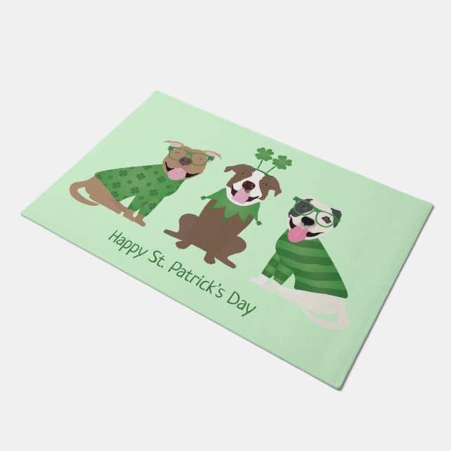 Happy St Patricks Day Pit Bull Hogs Fußmatte (Schrägansicht)