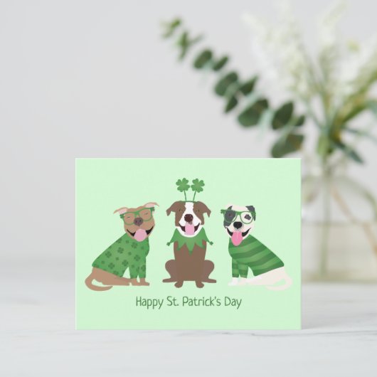 Happy St Patricks Day Pit Bull Hogs Postkarte (Stehend Vorderseite)