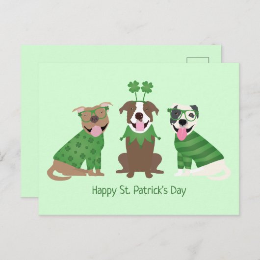 Happy St Patricks Day Pit Bull Hogs Postkarte (Vorne/Hinten)