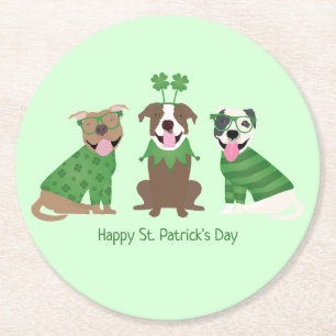 Happy St Patricks Day Pit Bull Hogs Runder Pappuntersetzer