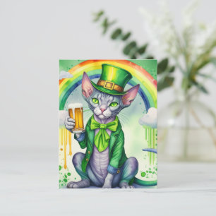 Happy St. Patrick's Day Postcard Sphynx Cat Feiertagspostkarte