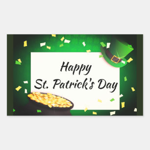 Happy St Patrick's Day Pot of Gold Green Luck Rechteckiger Aufkleber
