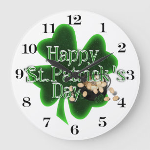 Happy St Patrick's Day - Pot of Gold Große Wanduhr