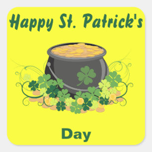 Happy St. Patrick's Day Pot of Gold Quadratischer Aufkleber