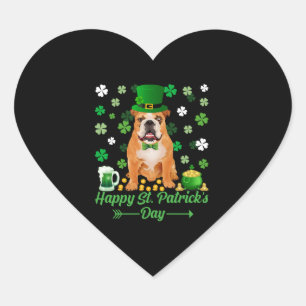 Happy St Patrick's Day Proud Irish Bulldog Lover Herz-Aufkleber