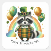 Happy St. Patrick's Day Raccoon Quadratischer Aufkleber (Vorderseite)