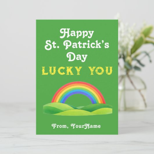 Happy St. Patrick's Day Rainbow Greeting Card Einladung (Stehend Vorderseite)