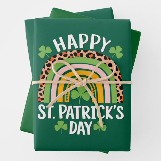 Happy St. Patrick's Day Rainbow Kleeblatt Geschenkpapier Set (Beispiel)