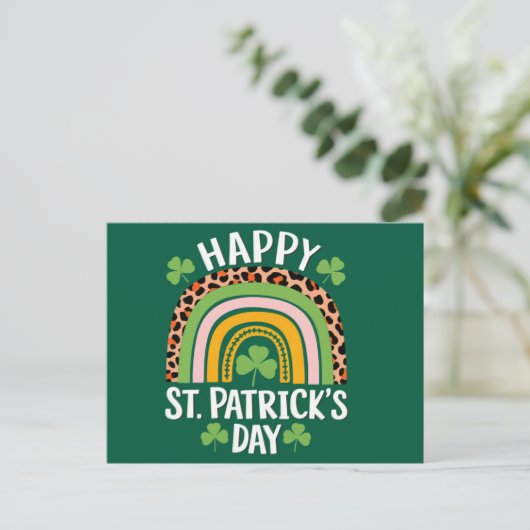 Happy St. Patrick's Day Rainbow Kleeblatt Postkarte (Stehend Vorderseite)