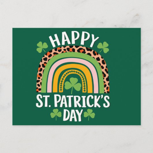 Happy St. Patrick's Day Rainbow Kleeblatt Postkarte (Vorderseite)