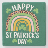 Happy St. Patrick's Day Rainbow Kleeblatt Steinuntersetzer (Vorderseite)