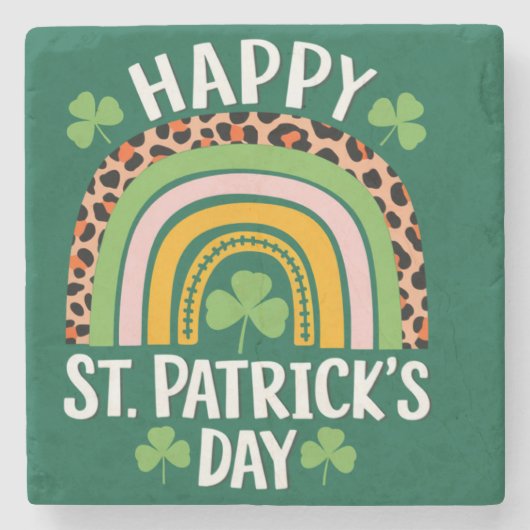 Happy St. Patrick's Day Rainbow Kleeblatt Steinuntersetzer (Vorderseite)