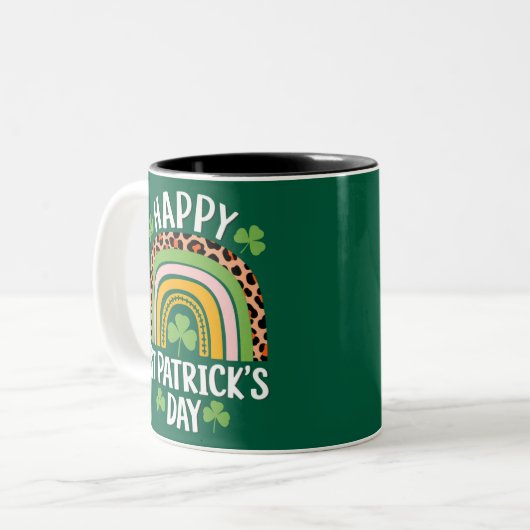 Happy St. Patrick's Day Rainbow Kleeblatt Zweifarbige Tasse (Vorderseite Links)