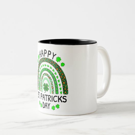 Happy St Patrick's Day Rainbow Leopard Print Shamr Zweifarbige Tasse (VorderseiteRechts)