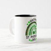 Happy St Patrick's Day Rainbow Leopard Print Shamr Zweifarbige Tasse (Vorderseite Links)