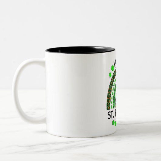 Happy St Patrick's Day Rainbow Leopard Print Shamr Zweifarbige Tasse (Links)