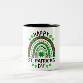 Happy St Patrick's Day Rainbow Leopard Print Shamr Zweifarbige Tasse (Mittel)