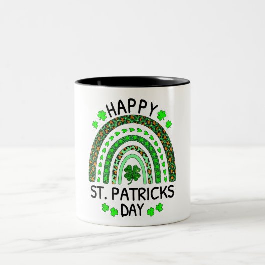 Happy St Patrick's Day Rainbow Leopard Print Shamr Zweifarbige Tasse (Mittel)