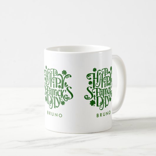 Happy St Patrick's Day Retro Typografie Design Kaffeetasse (VorderseiteRechts)