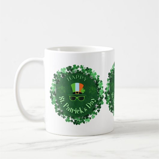 Happy St. Patrick's Day Shamrock Wreath Mug Kaffeetasse (Links)