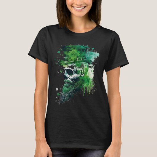 Happy St Patricks Day Skull C Green Shamrock 12 T-Shirt (Vorderseite)