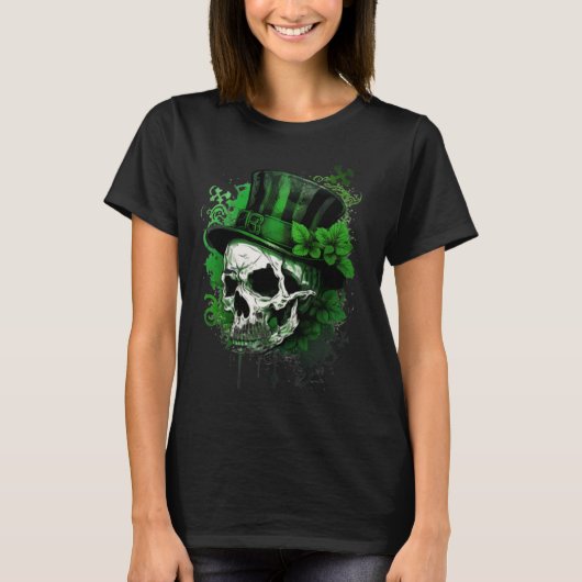 Happy St Patricks Day Skull C Green Shamrock 3 T-Shirt (Vorderseite)