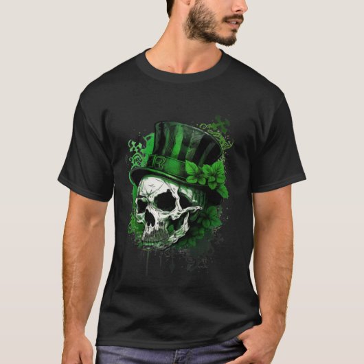 Happy St Patricks Day Skull C Green Shamrock 9 T-Shirt (Vorderseite)