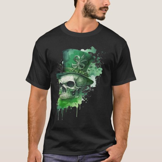 Happy St Patricks Day Skull C Green Shamrock T-Shirt (Vorderseite)
