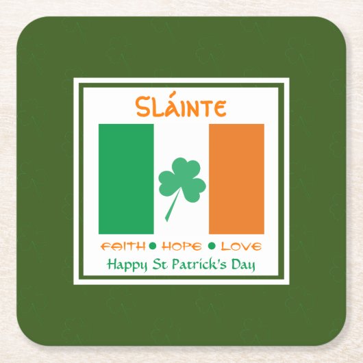 HAPPY ST PATRICK'S DAY Sláinte Kleeblatt Irisch Rechteckiger Pappuntersetzer (Vorderseite)