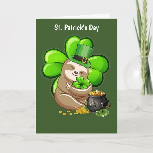 Happy St. Patrick's Day Sloth Card Feiertagskarte (Vorderseite)