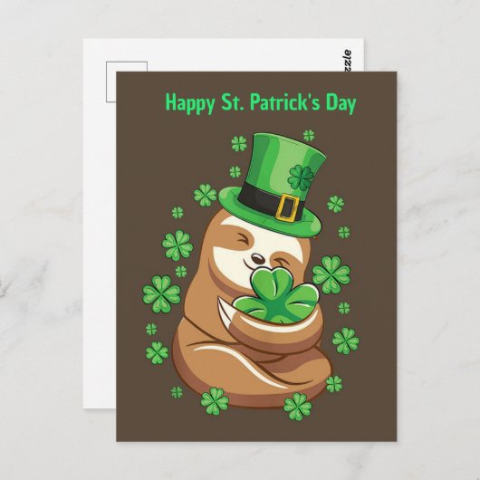 Happy St. Patrick's Day Sloth Postkarte (Vorne/Hinten)