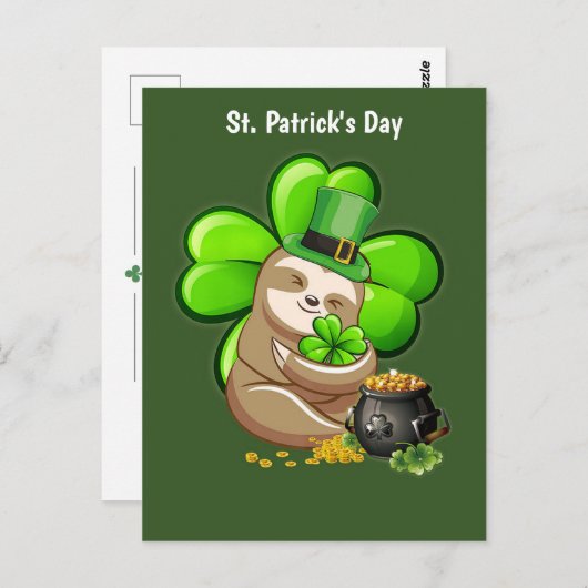 Happy St. Patrick's Day Sloth Postkarte (Vorne/Hinten)