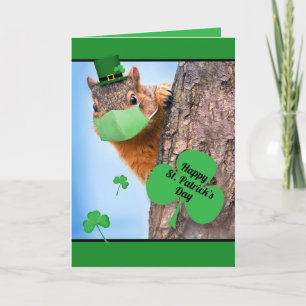 Happy St. Patrick's Day Squirrel in Covid Face Mas Feiertagskarte