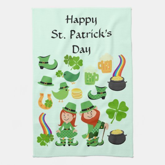 Happy St. Patrick's Day Symbole und Charaktere Geschirrtuch (Vertikal)
