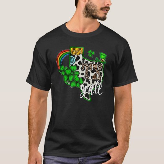 Happy St. Patrick's day Texas Y'all Cowhide Lucky  T-Shirt (Vorderseite)