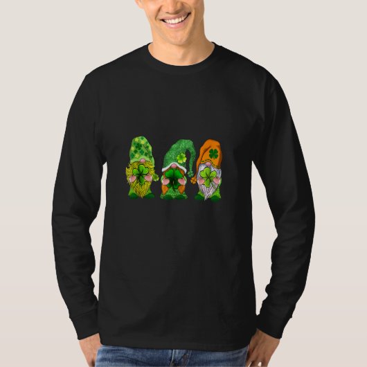 Happy St Patrick's Day Three Gnomes Kleeblatt T-Shirt (Vorderseite)