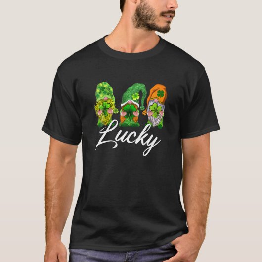 Happy St Patrick's Day Three Gnomes Lucky Green Sh T-Shirt (Vorderseite)