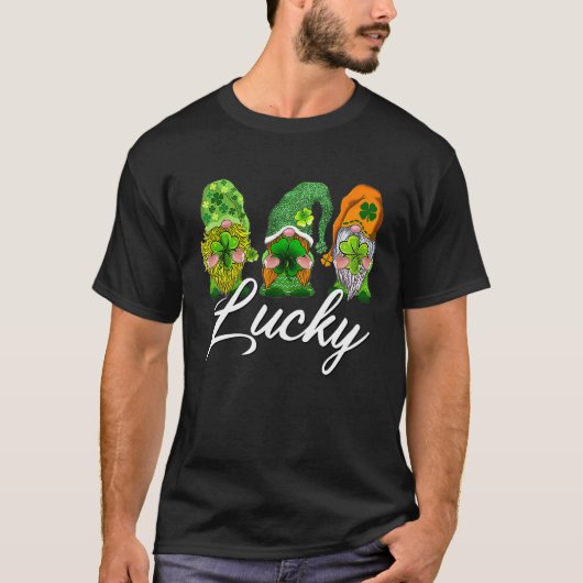 Happy St Patrick's Day Three Gnomes Lucky Green Sh T-Shirt (Vorderseite)