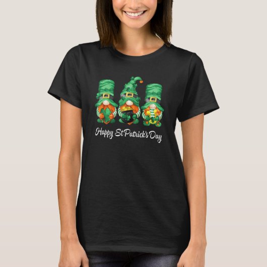 Happy St Patrick's Day Three Gnomes Shamrock Lucky T-Shirt (Vorderseite)