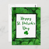Happy St. Patrick's Day Typografie mit Clover Postkarte (Vorne/Hinten)