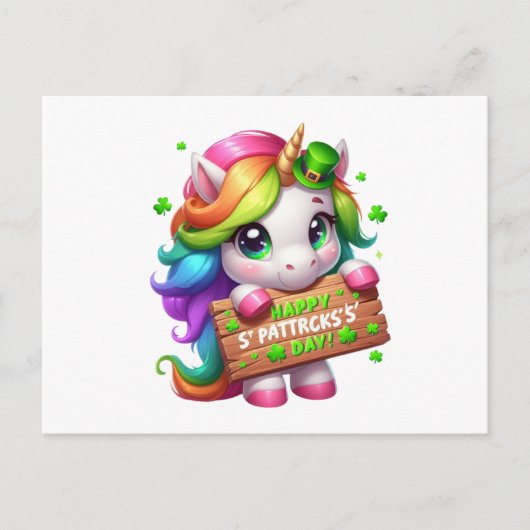 Happy St Patrick's Day Unicorn Postkarte (Vorderseite)