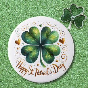 Happy St Patrick's Day Vierblättriges Kleeblatt Button