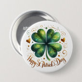 Happy St Patrick's Day Vierblättriges Kleeblatt Button (Vorne & Hinten)