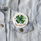 Happy St Patrick's Day Vierblättriges Kleeblatt Button (Beispiel)