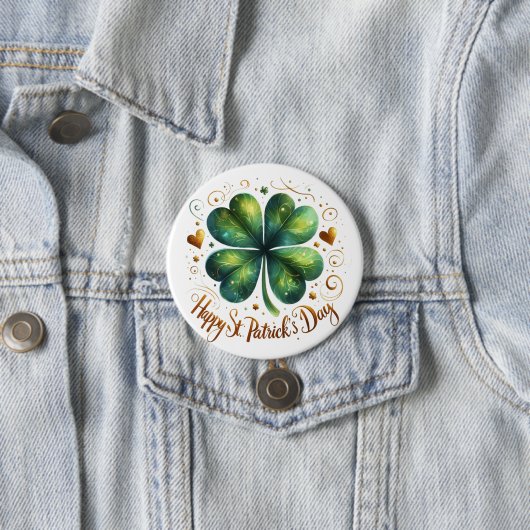 Happy St Patrick's Day Vierblättriges Kleeblatt Button (Beispiel)