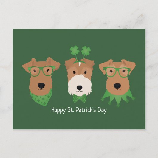 Happy St Patricks Day Welsh Wire Fox Terrier Dogs Postkarte (Vorderseite)