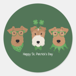 Happy St Patricks Day Welsh Wire Fox Terrier Dogs Runder Aufkleber