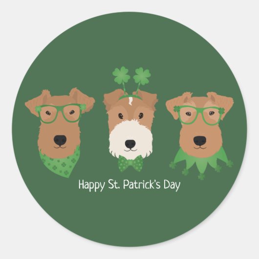Happy St Patricks Day Welsh Wire Fox Terrier Dogs Runder Aufkleber (Vorderseite)
