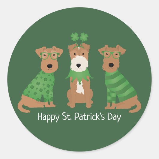 Happy St Patricks Day Welsh Wire Fox Terrier Dogs Runder Aufkleber (Vorderseite)