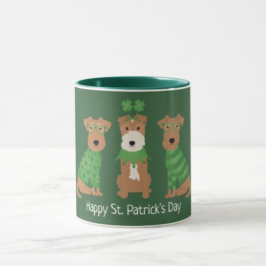Happy St Patricks Day Welsh Wire Fox Terrier Dogs Tasse (Zentrum)